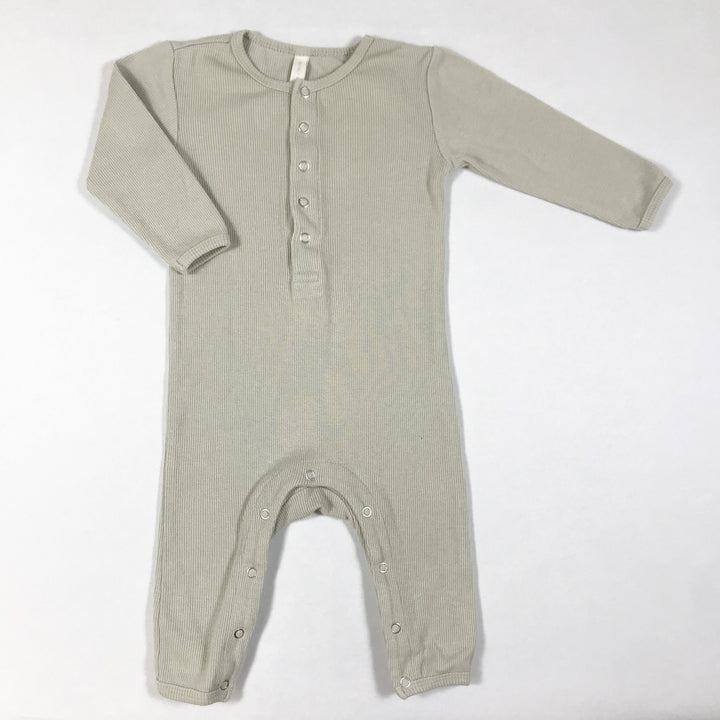 Quincy Mae beige ribbed long-sleeved jumpsuit 3-6M