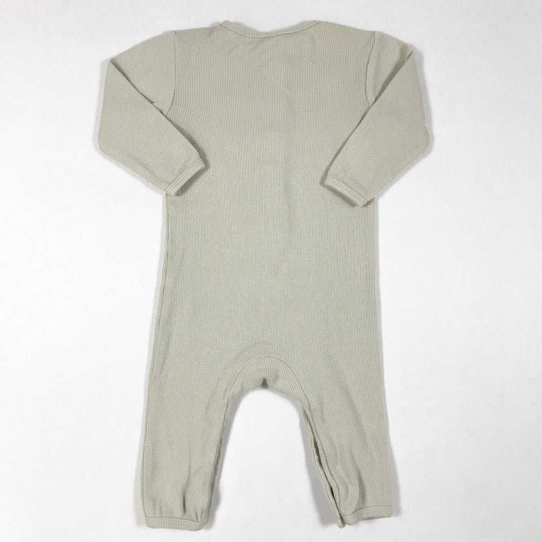 Quincy Mae beige ribbed long-sleeved jumpsuit 3-6M