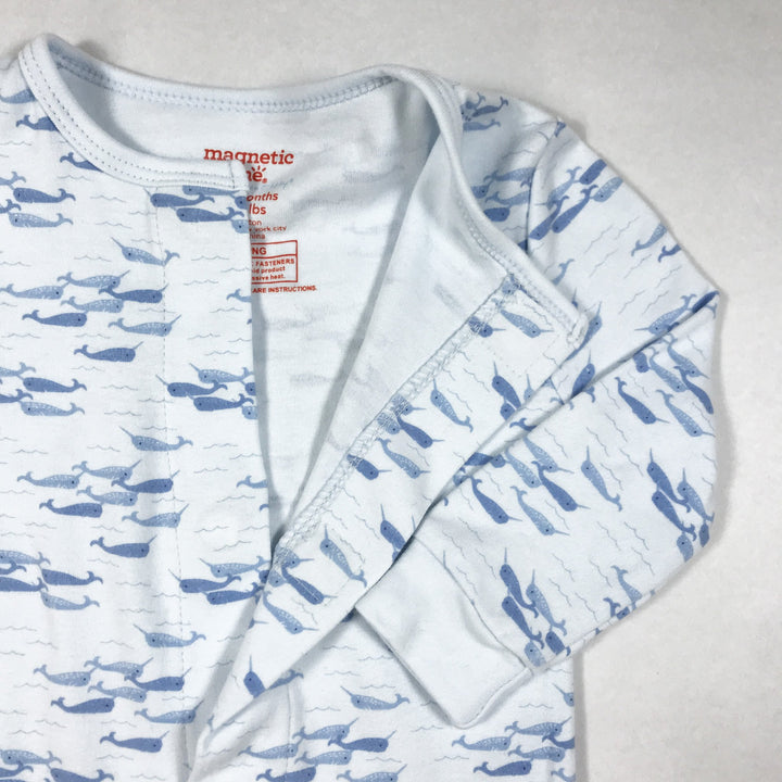 Magnetic Me white whale print long-sleeved pyjamas 9-12M