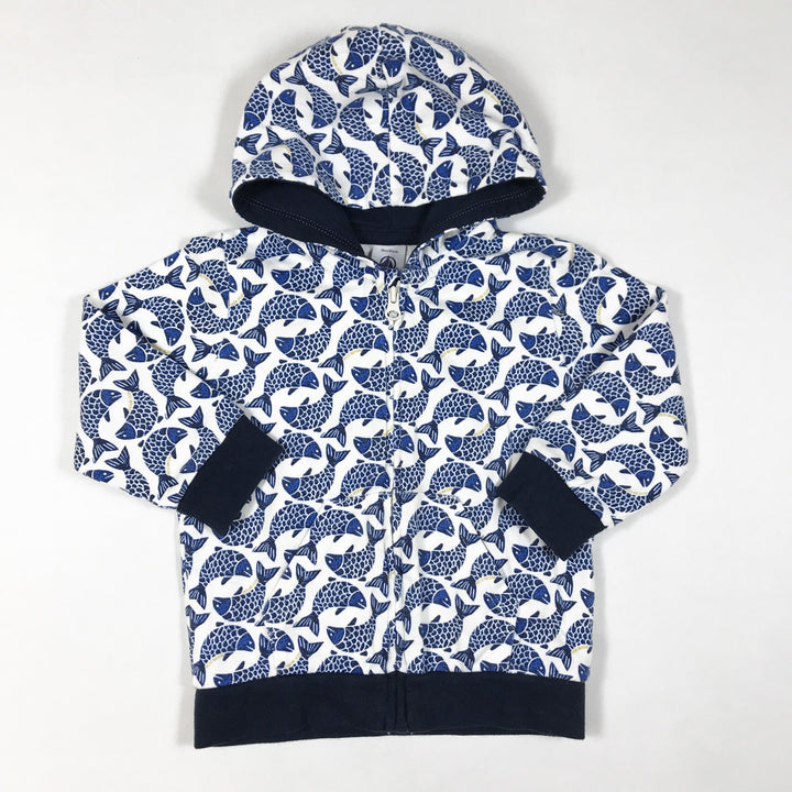 Petit Bateau blue fish print hooded sweatshirt 18M/81