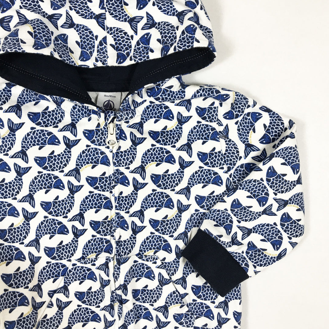 Petit Bateau blue fish print hooded sweatshirt 18M/81