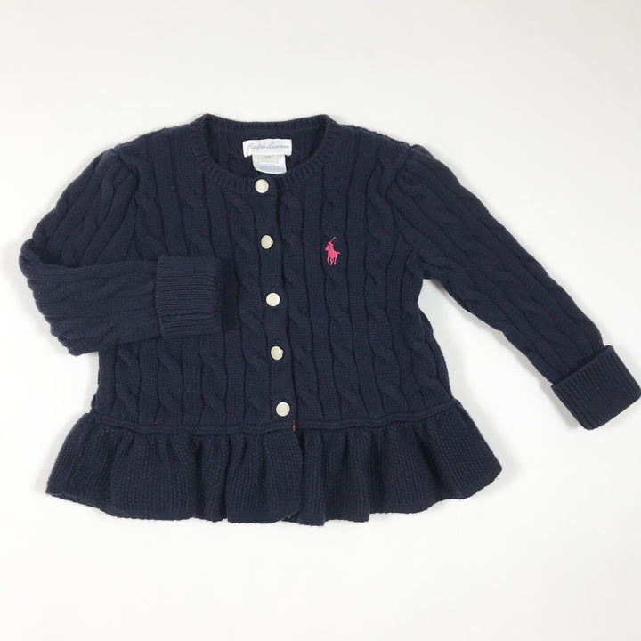 Ralph Lauren navy blue cable knit peplum cardigan 12M