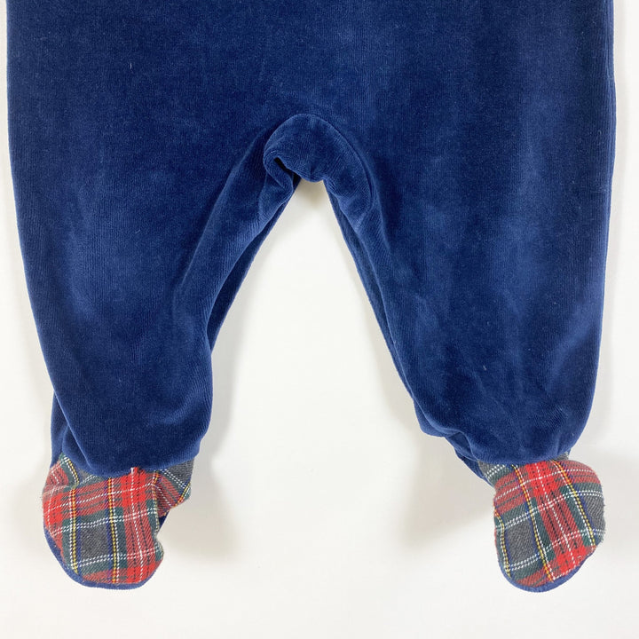 Laranjinha midnight blue velvet pyjamas with tartan detailing and collar 6M