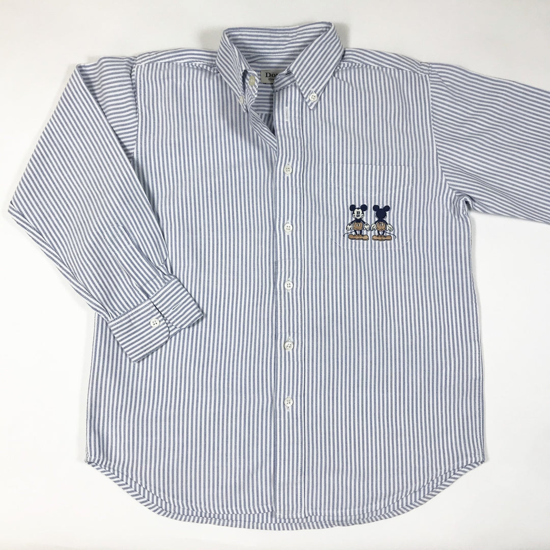 Donaldson blue and white striped long-sleeved button down oxford shirt with Mickey Mouse embroidery 8Y