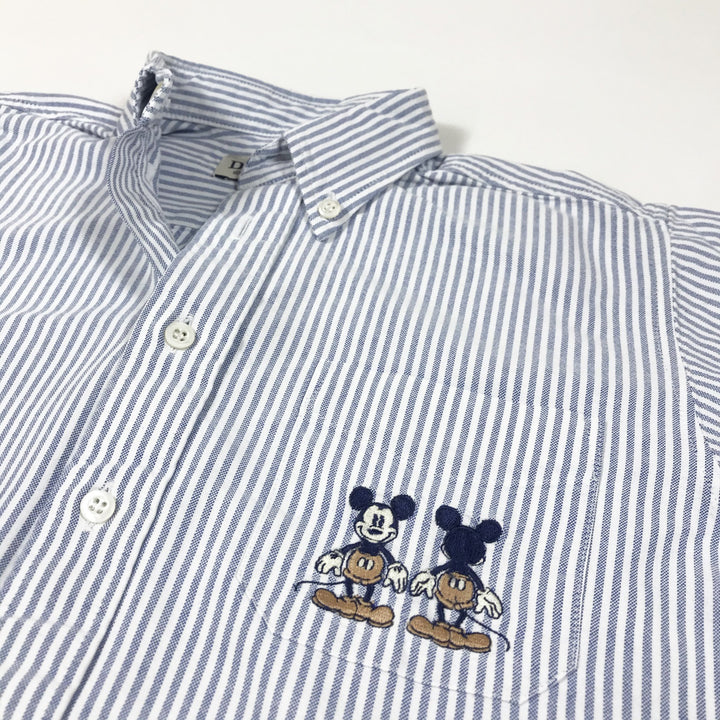 Donaldson blue and white striped long-sleeved button down oxford shirt with Mickey Mouse embroidery 8Y