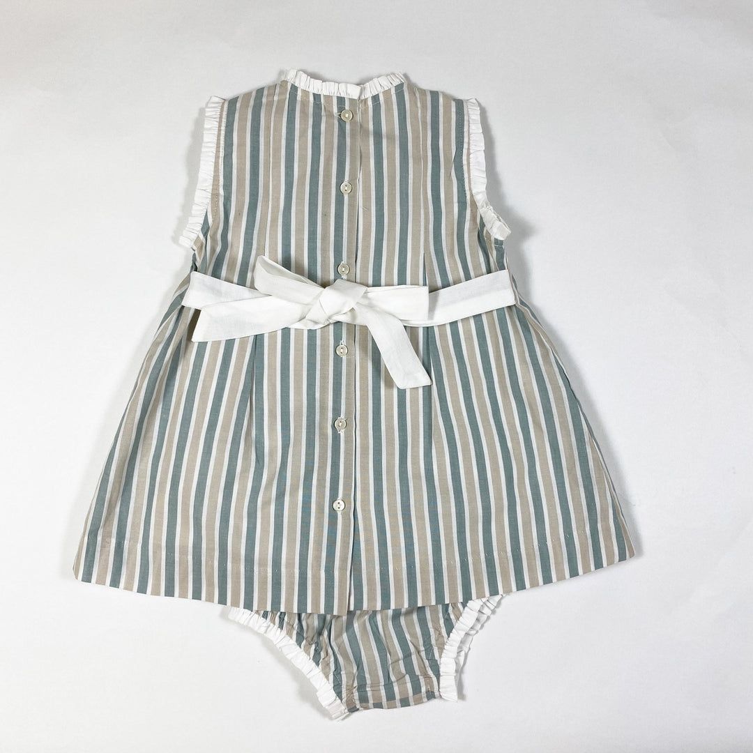 Patricia Mendiluce green and beige smocked sleeveless dress and bloomer set 9-12M