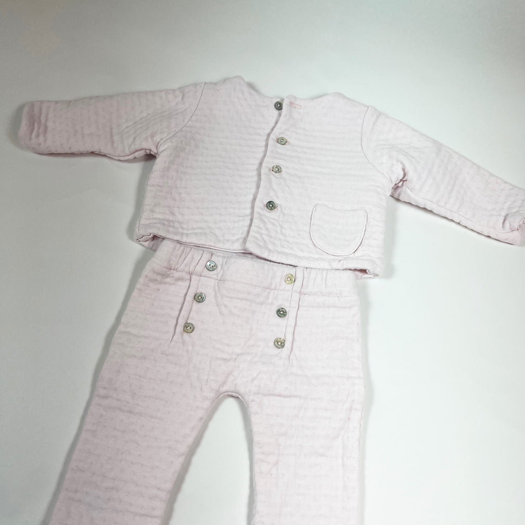 Tartine et Chocolat rosa gesteppte Strickjacke und Hosen-Set 1M