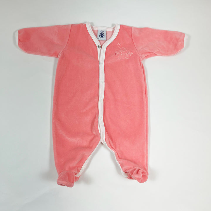 Petit Bateau pink bird velvet pyjama 1M/54