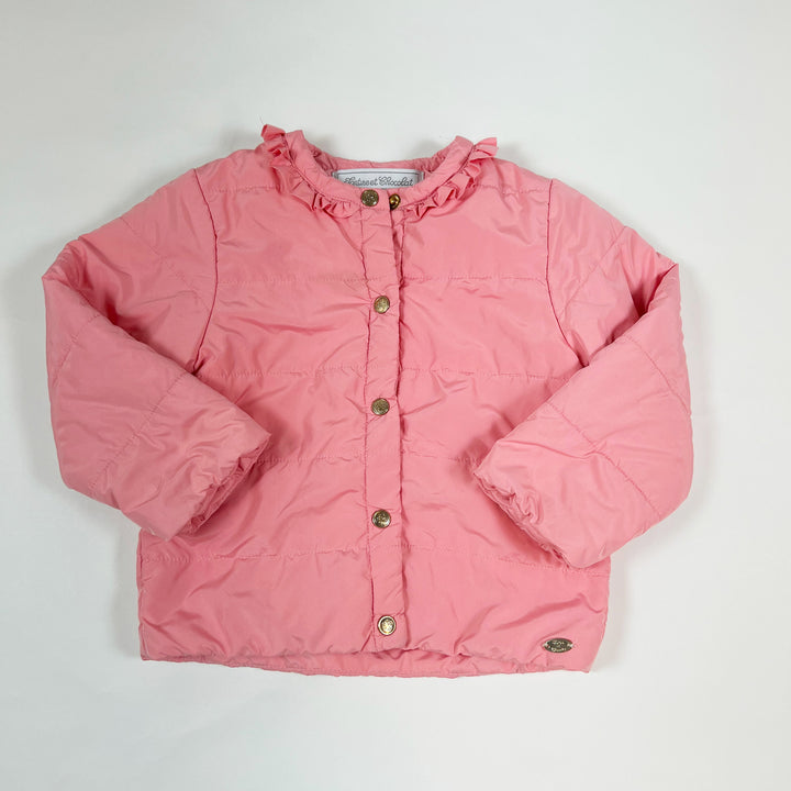 Tartine et Chocolat pink spring ligthly padded jacket with fringed collar 2A