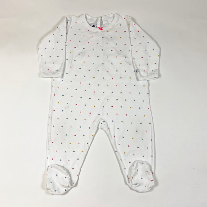 Petit Bateau white long-sleeved pyjamas with feet and colourful polka dots 12M/74